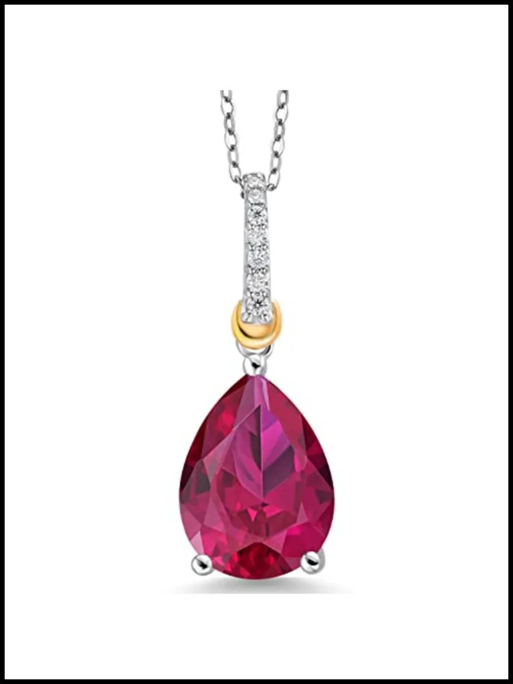 6-10 Cttw Created Ruby and White Moissanite Teardrop Pendant Necklace - 925